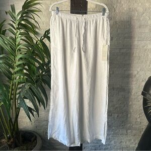 Calypso St. Barth White 100% Linen Drawstring Wide Leg Pants Size L New Tags